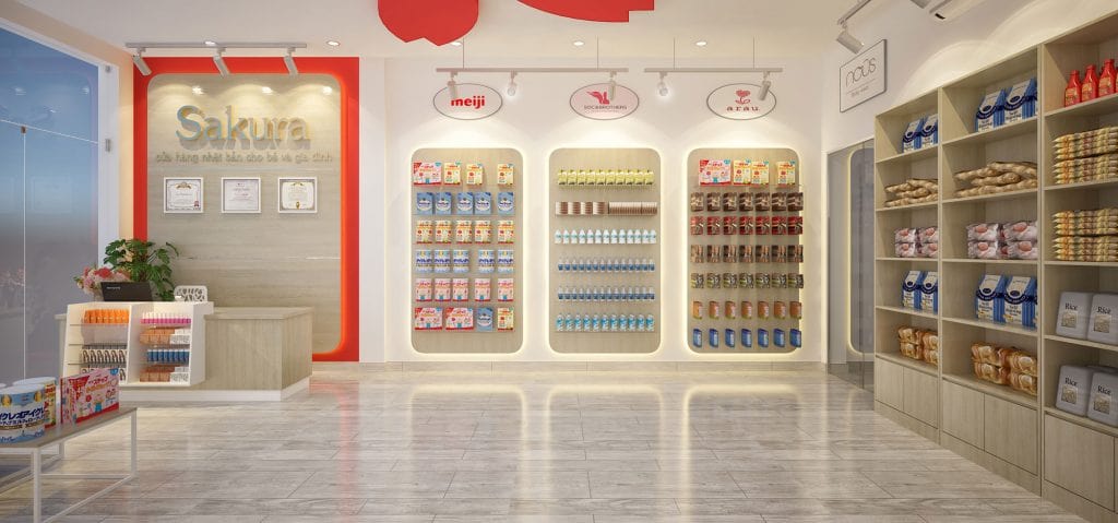 thiết kế cửa hàng bỉm sữa 